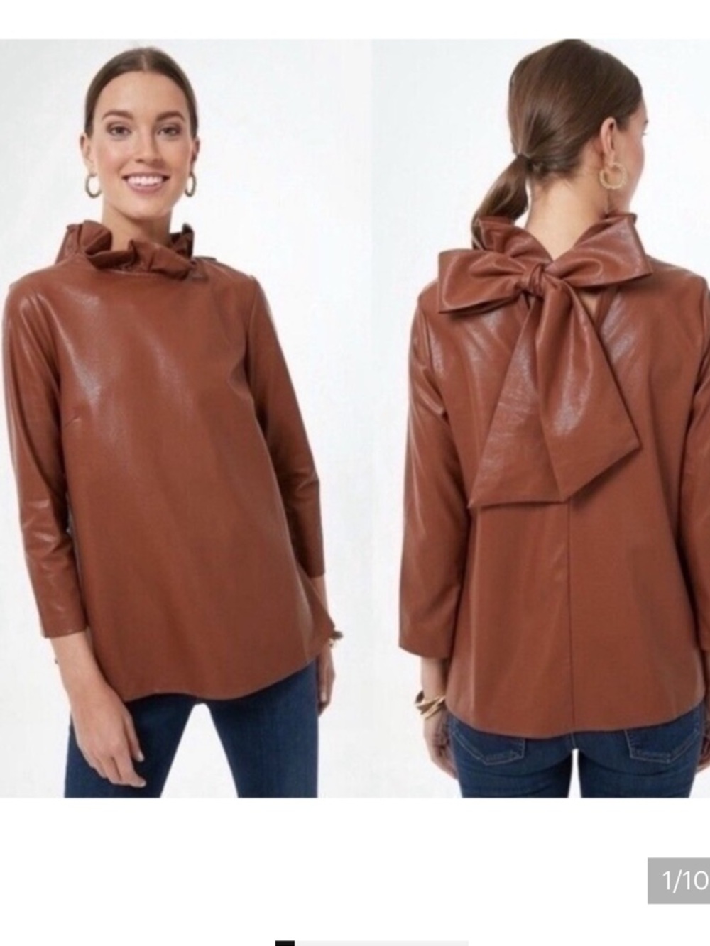 Tuckernuck Faye Faux Leather Blouse in Cognac - Picture 2 of 8